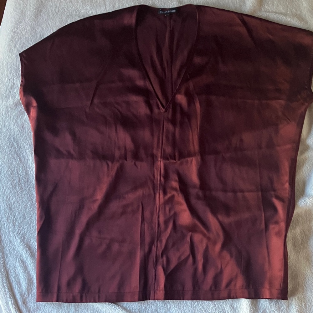 Eileen Fisher Rich Burgundy V-Neck Blouse